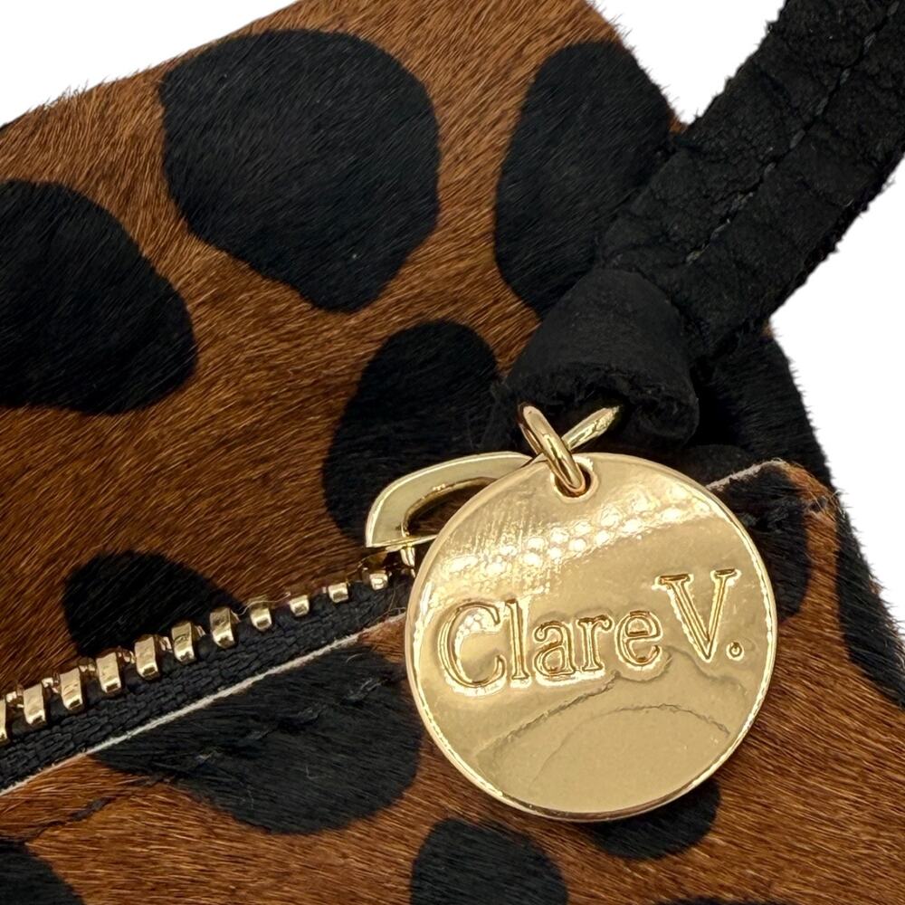Clare Vivier Calf Hair Leopard Print Top Zip Foldover Clutch Handbag Brown Black - Picture 3 of 11